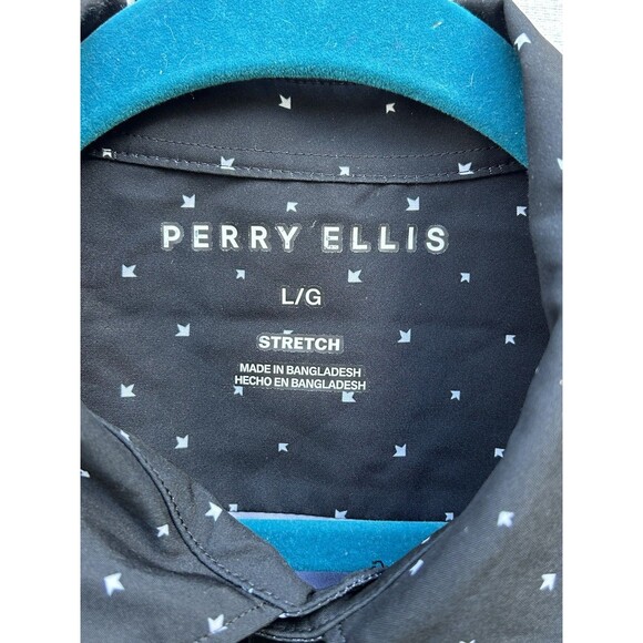 Perry Ellis Short Sleeve Black Button Down Mens Travel Lux Shirt Large - Picture 5 of 9